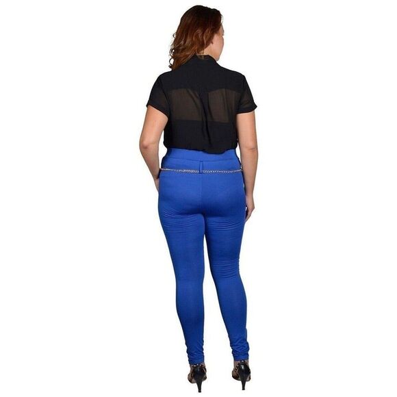 Fashion Solid Color Sexy Slim Fit Tight Pants Trousers Plus Size 3X Blue - Picture 2 of 3